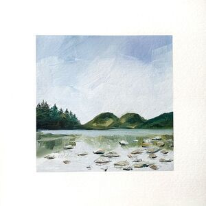 8x8 Maine Original Oil Painting Landscape Jordan Pond Acadia New England Signed